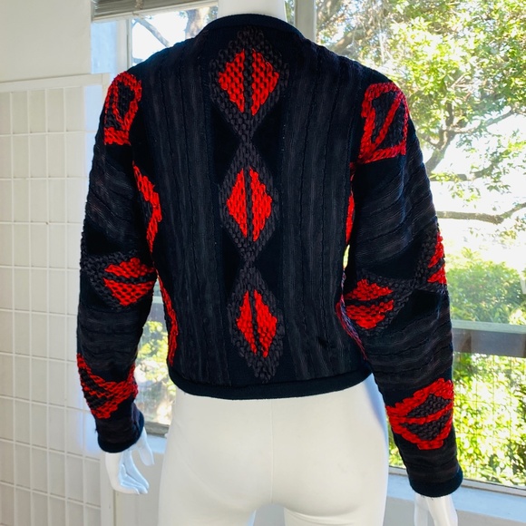 VINTAGE PEPA POMBO HAND MADE KNITTED SILK/LEATHER SWEATER CARDIGAN, S/M. - Picture 2 of 4